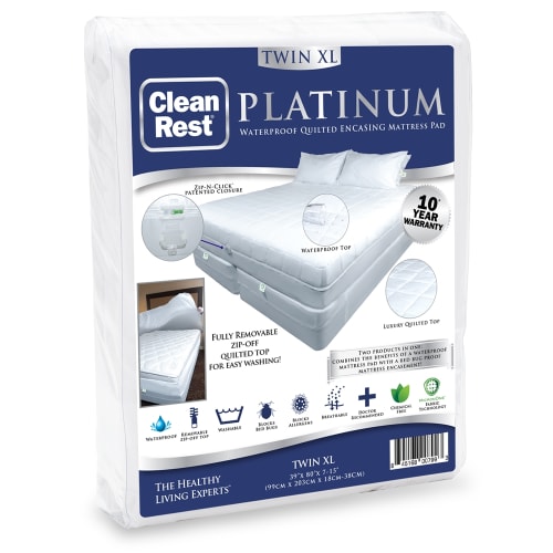 CleanRest Platinum Encasing Mattress Pad, 100% Polyester, Twin XL, 39x80, Depth up to 15", White